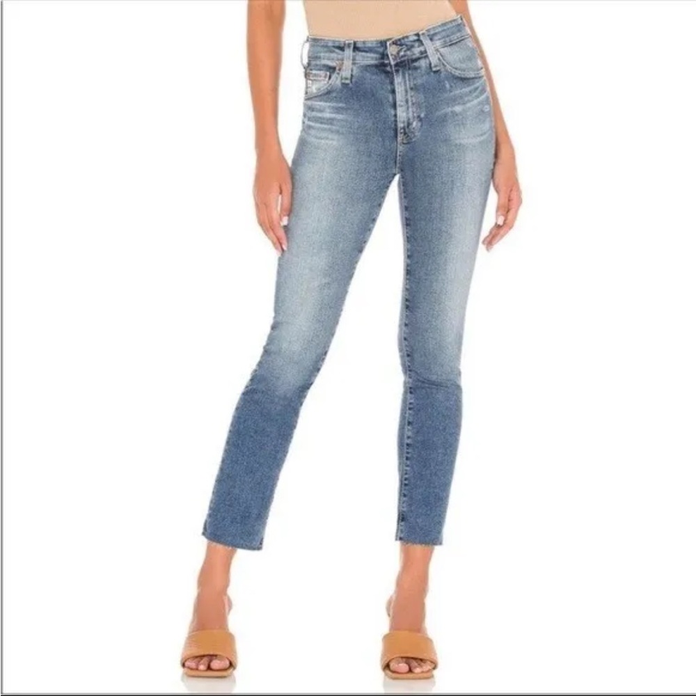AG The Mari Crop High Rise Straight Leg Raw Hem Jean Size 26R
